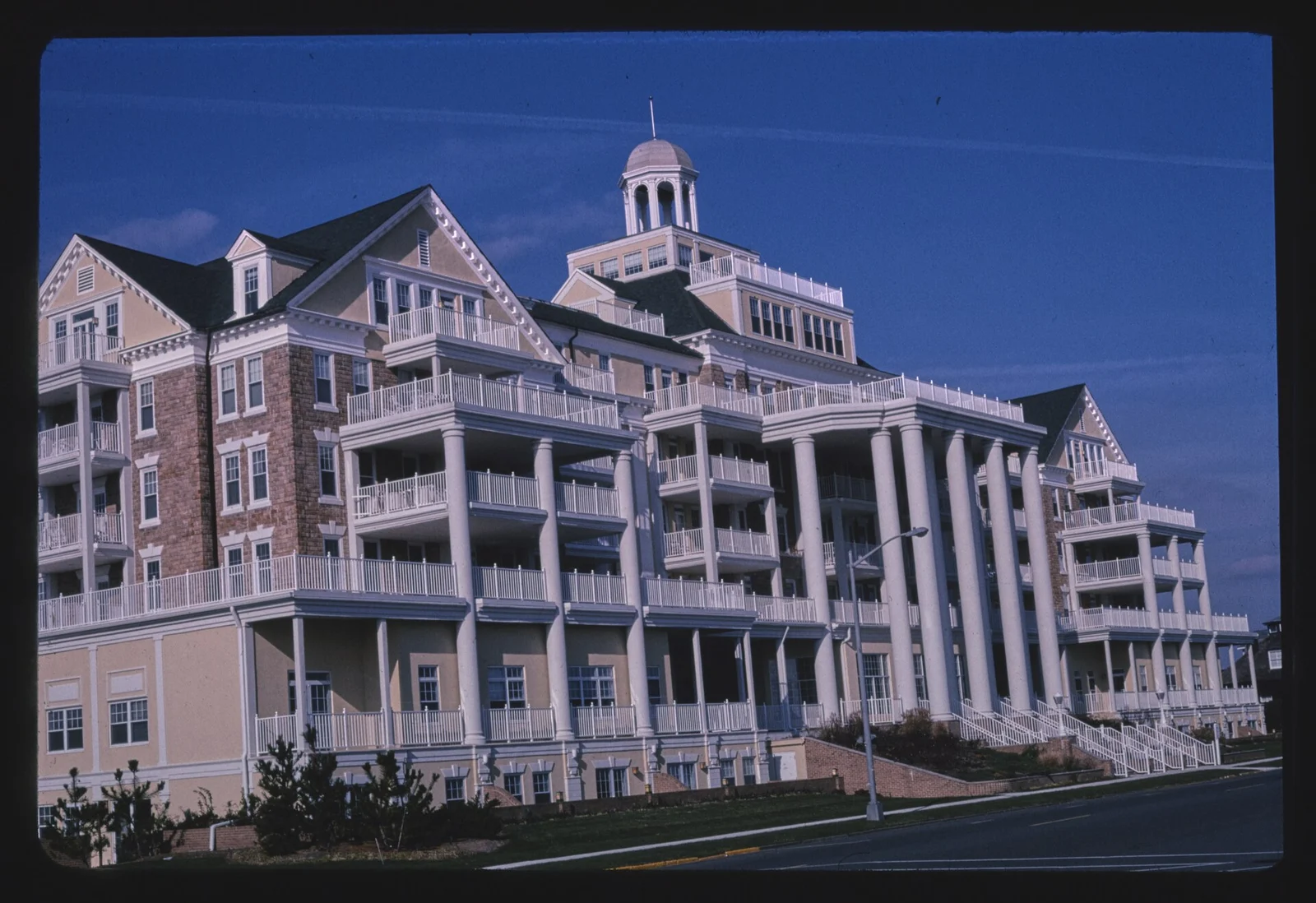 Angled view of the Essex and Sussex wings and balconies from the street