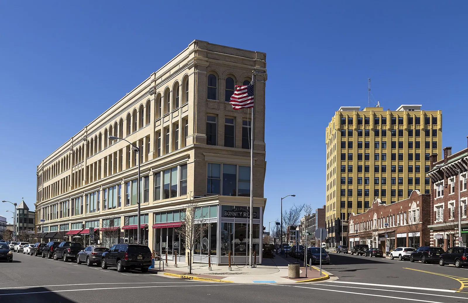 The five-story Steinbach Building on a downtown Asbury Park street corner