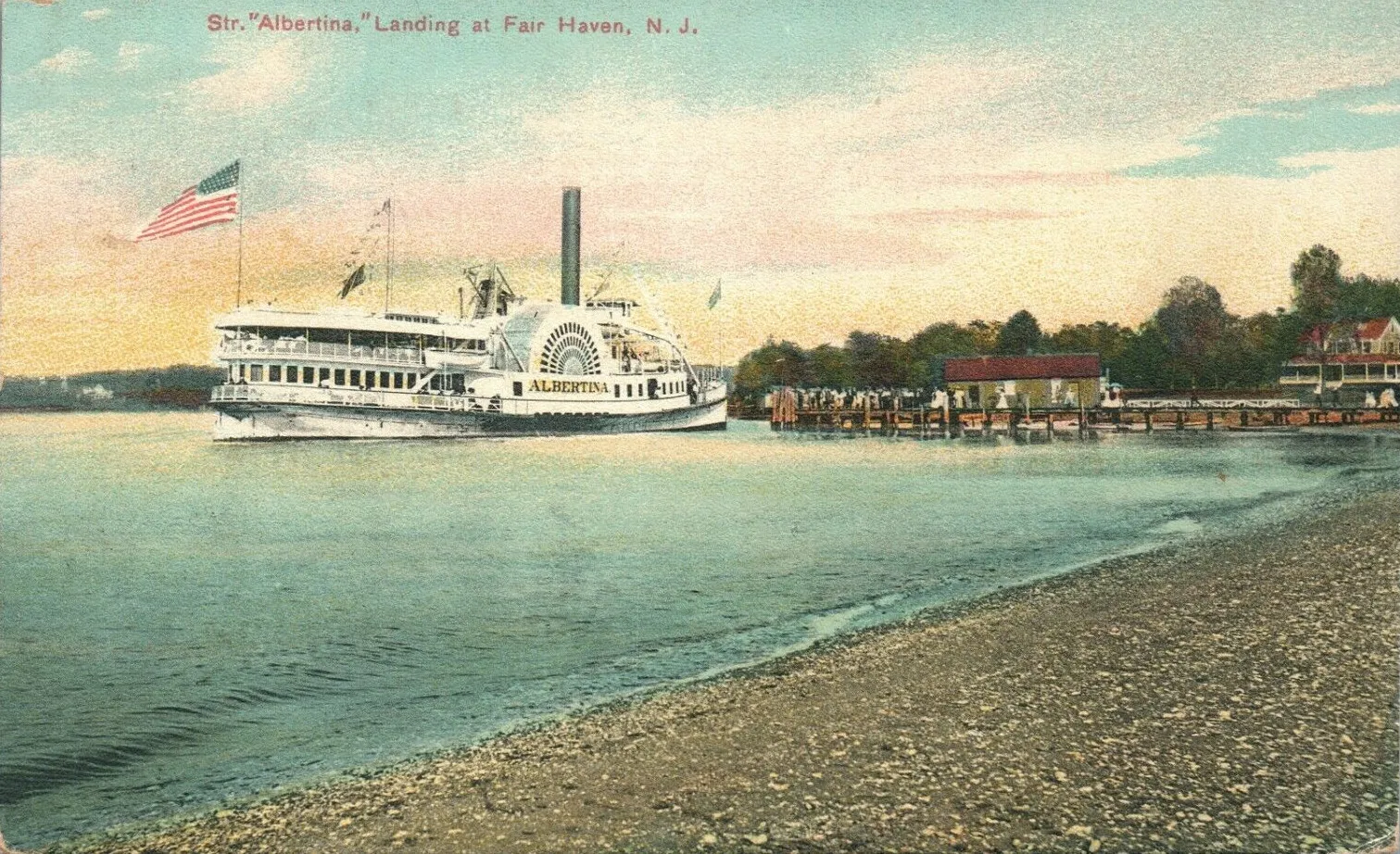 Vintage postcard of the paddle steamer Albertina at the Fair Haven landing on the Navesink River