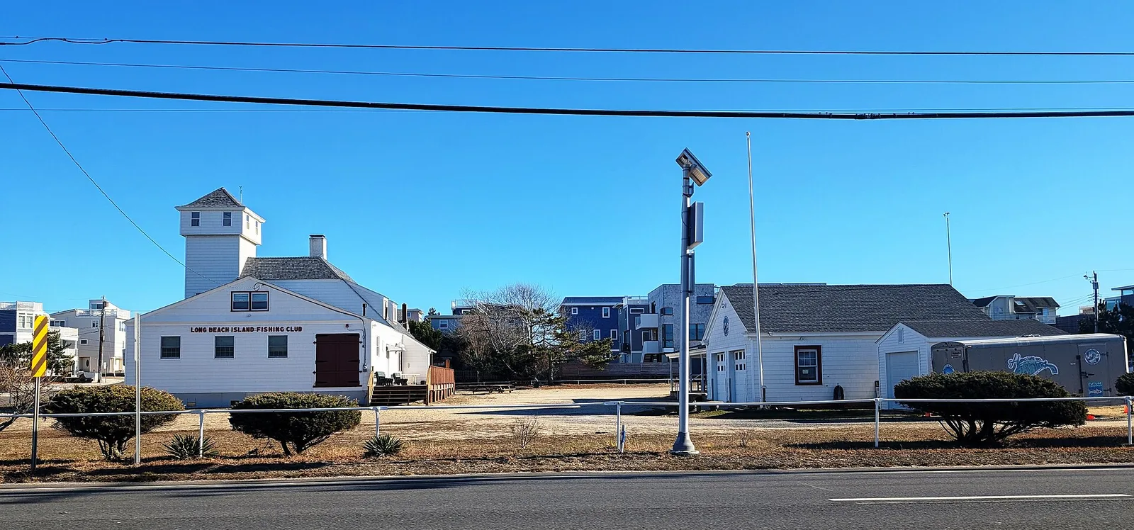 The Long Beach Island Fishing Club buildings with a small lookout tower on Long Beach Boulevard in Harvey Cedars