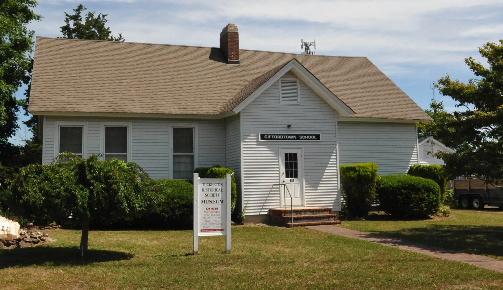 The white clapboard Giffordtown Schoolhouse, now a museum of the Tuckerton Historical Society, in Little Egg Harbor Township