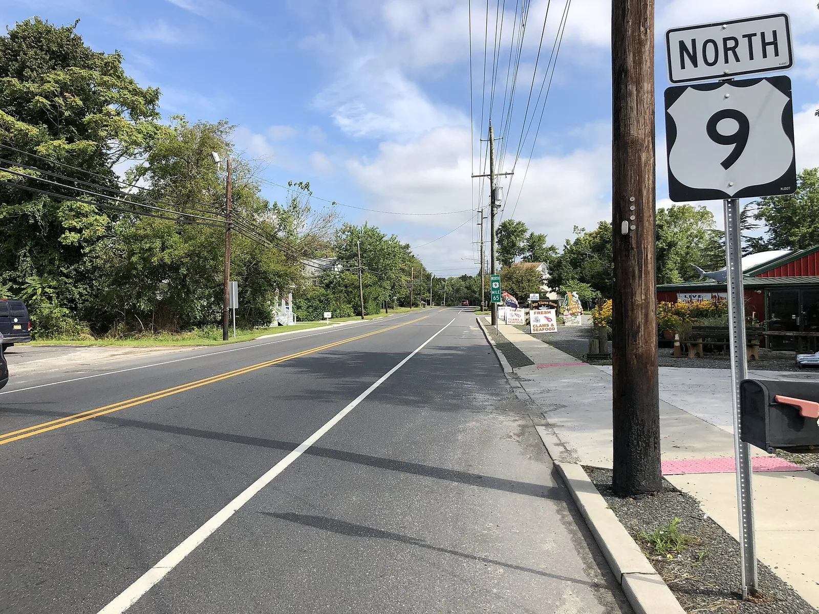 U.S. Route 9 looking north past Parkertown Drive in Parkertown, Little Egg Harbor Township