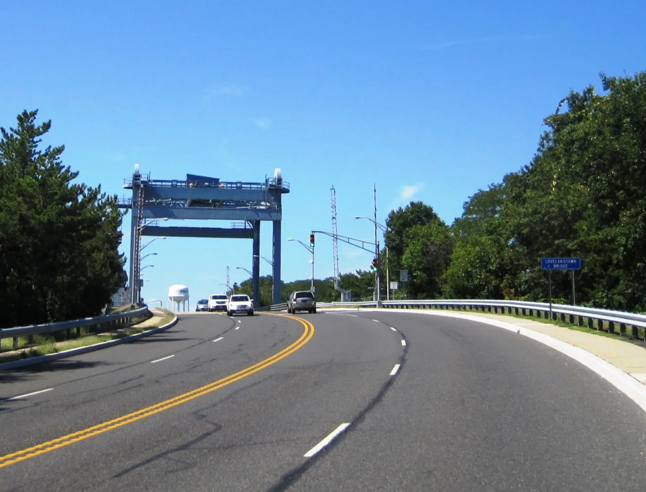 Westbound Bridge Avenue (Route 13) approaching the Lovelandtown Bridge over the Point Pleasant Canal