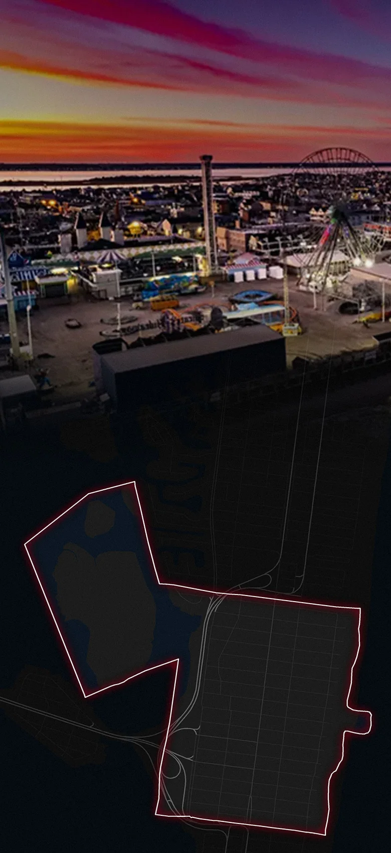 Seaside Heights, fading into a map of Seaside Heights