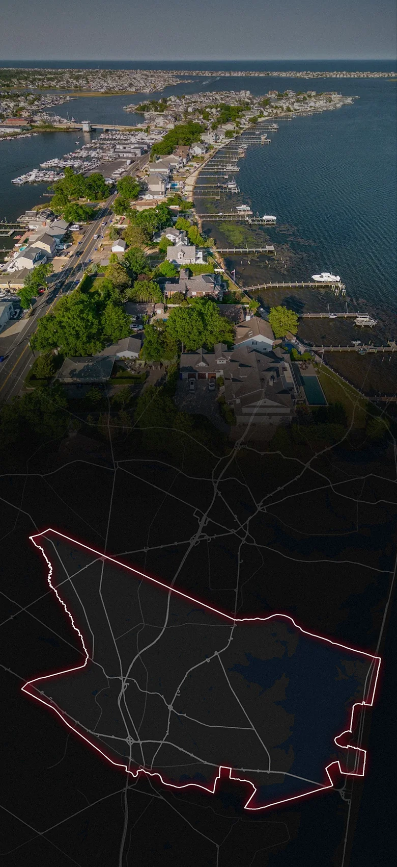 Toms River, fading into a map of Toms River