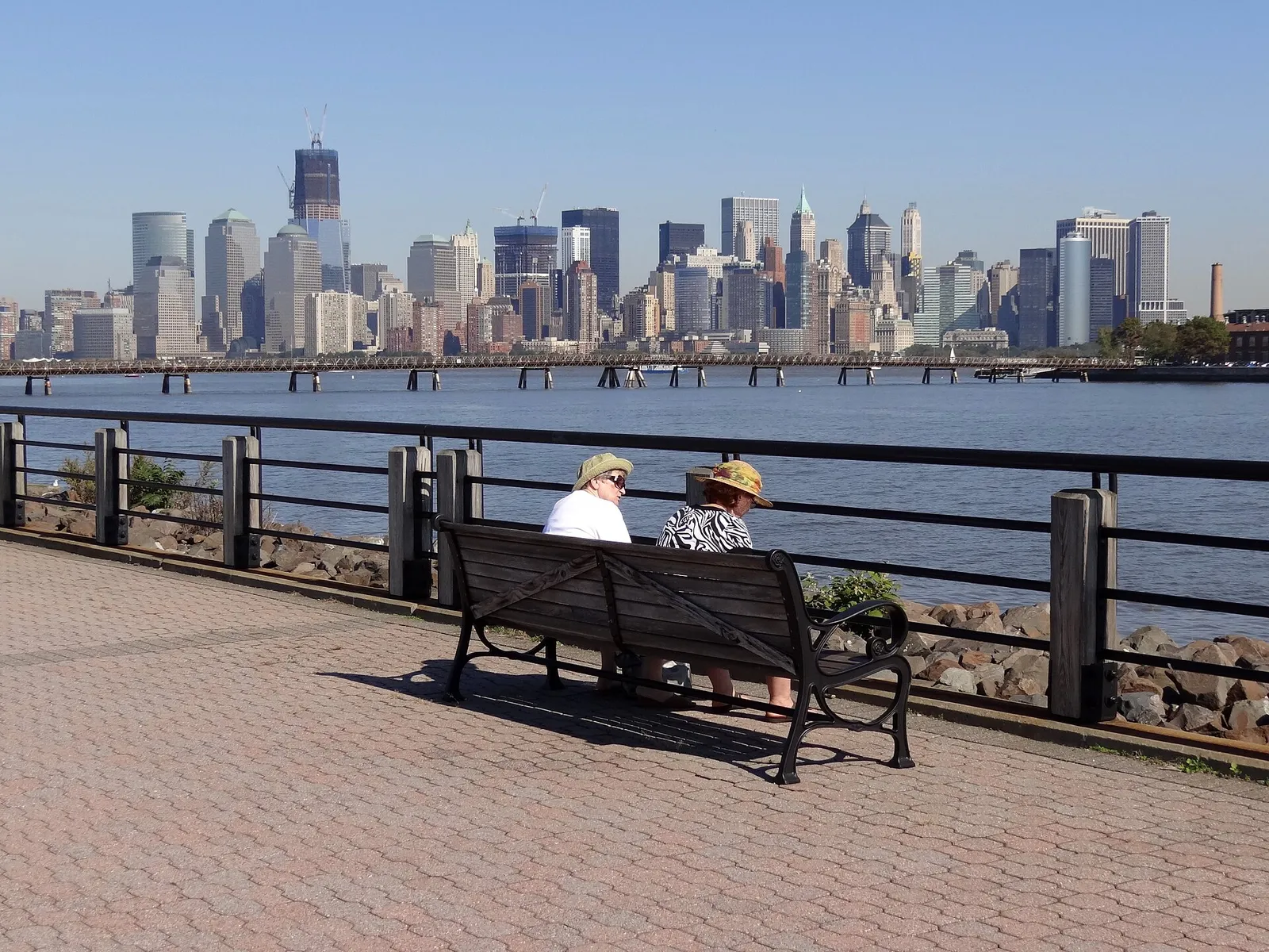 Lower Manhattan skyline across the Hudson River from the Liberty State Park walkway
