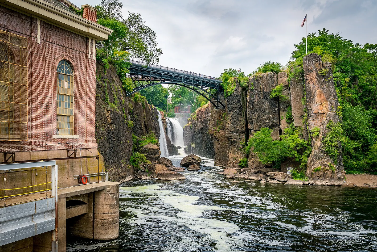 The Great Falls of the Passaic River dropping into a rocky gorge in Paterson