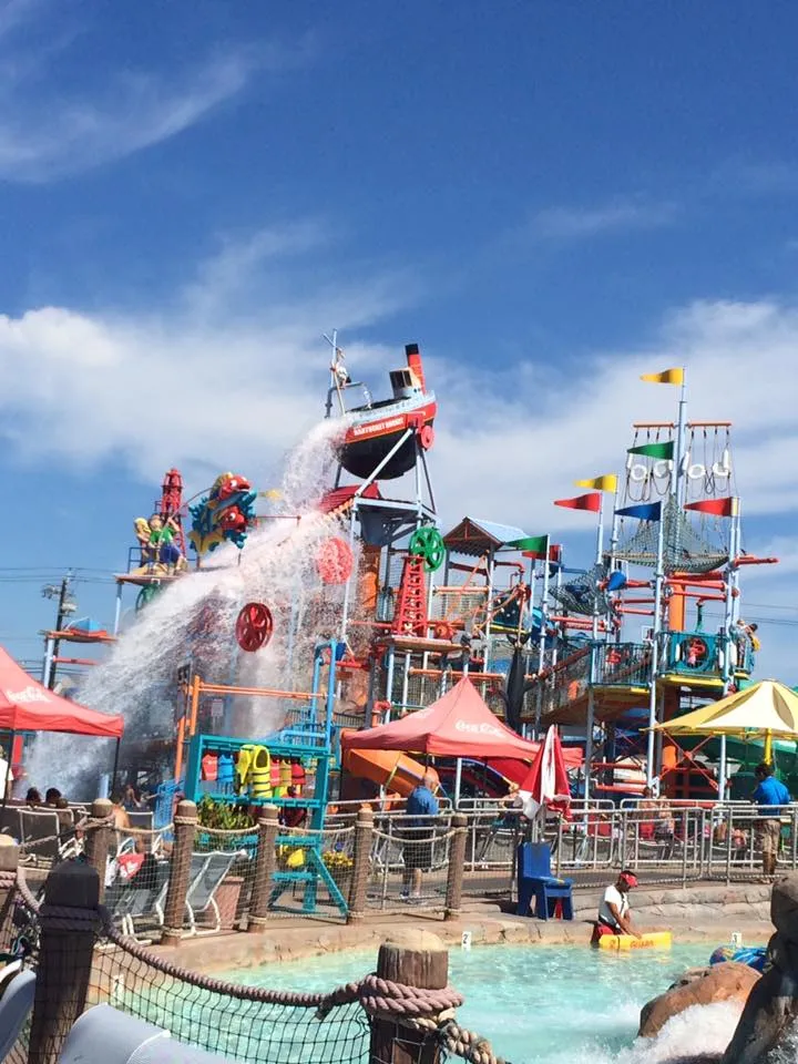 Colorful water play structure at Breakwater Beach water park